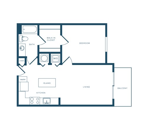 Floor plan for 1 bed, 1 bath, 715 sqft